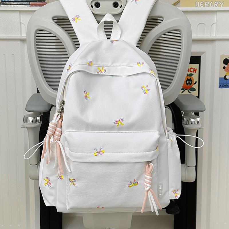Backpack with Embroidered Bow Pattern for Teenage Girls Daily Use Cute Kawaii Style