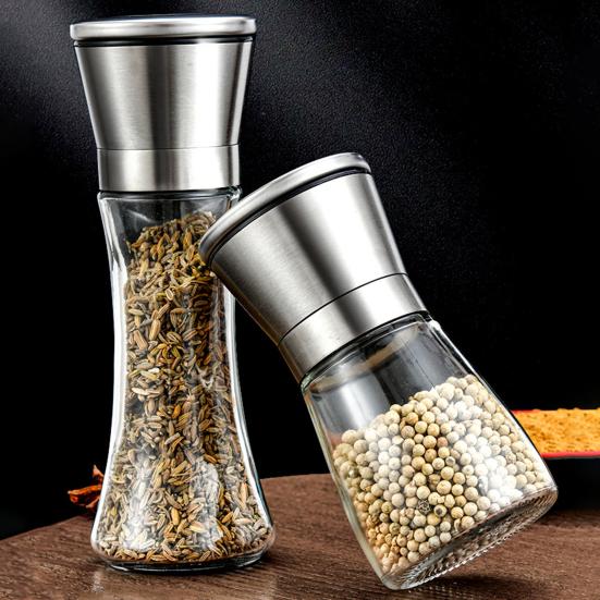 Pfeffermühle Edelstahl Einstellbar Manuelle Gewürzmühle Schwarzer Pfeffer Meersalz Kreuzkümmel Mühle Transparenter Körper Küchenwerkzeug