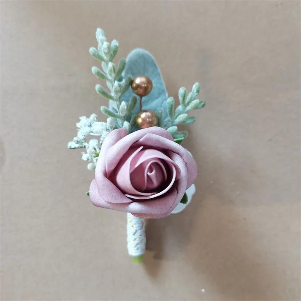 YO CHO Wedding Corsages Flower Groom Boutonniere Purple Silk Rose Man Brooches Wedding Bridesmaids Bracelet Wrist Corsage Flower