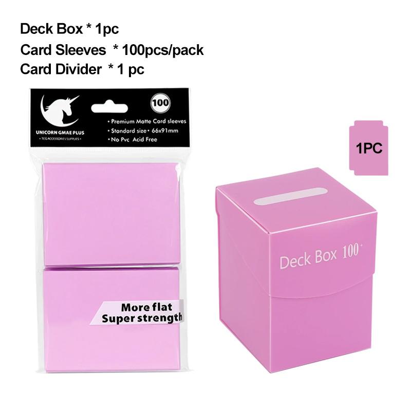Cards Deck Box for Pokemon MTG TCG Trading Cards with 1pc Divider and 100PCS 66x91mm Matte Standard Size Card Sleeve for TCG MTG
