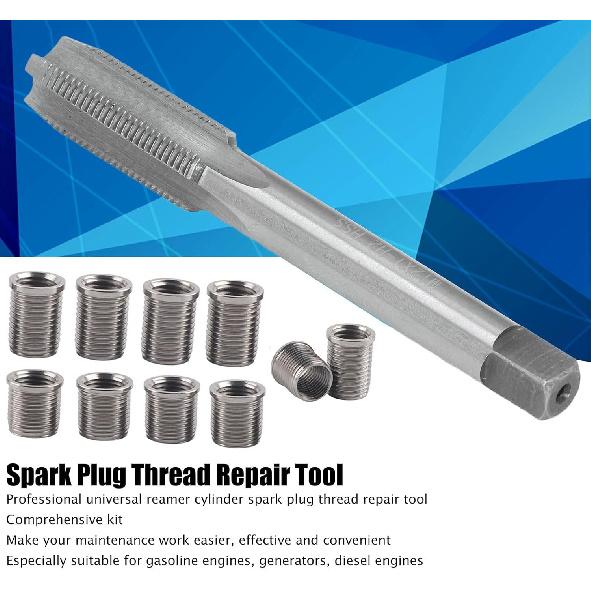 Spark Plug Thread Repair Kit, M10×1.0 Inserts and M12×1.0 Tap Stainless Steel Spark Plug Repair kit for Automotive Engine