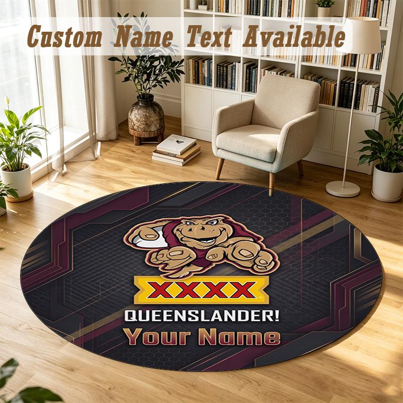 Round Rug Custom NameQueensland Maroons Pattern Non Slip Carpet Home Floor Decor
