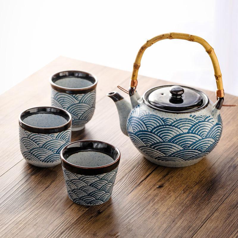 Ceramic Teapot Crockery Portable Kettle Tea Cup Blue Wave Water Ware Porcelain Chinese Kung Fu Drink Ware For Tea Ceremony