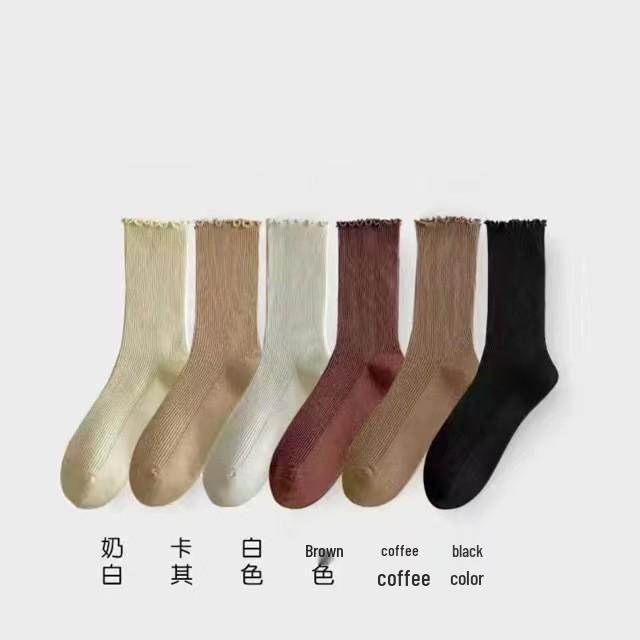 

Women s Mid-Calf Socks with Ruffle Lace - Versatile Spring/Autumn Styles 1 Pair Mid-Calf бежевий