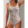 Summer Sexy Leaf Pattern Printed One-piece Swimsuit Slim Fit and Slimming, Deep U-back Design, Beach Pool Vacation Eye-catching Fashion Swimsuit