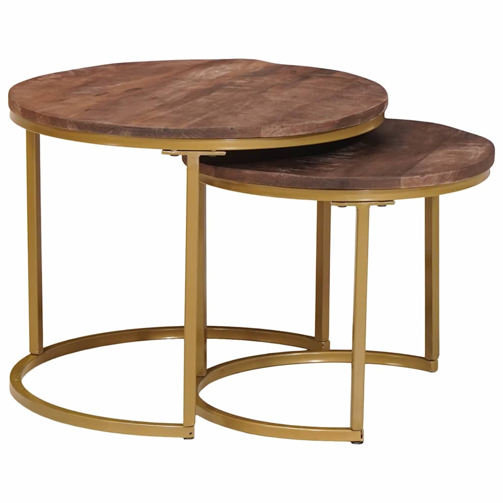 Nesting Coffee Tables Set 2 Pcs Solid Mango Wood and Steel