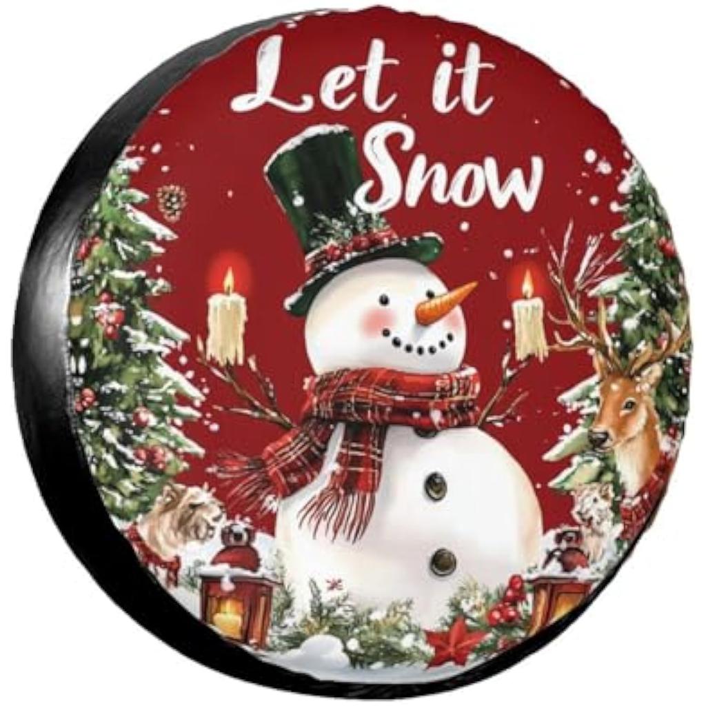 Let It Snow Snowman Deer Spare Tire Cover Waterproof Universal Fit for Trailer RV SUV Camper