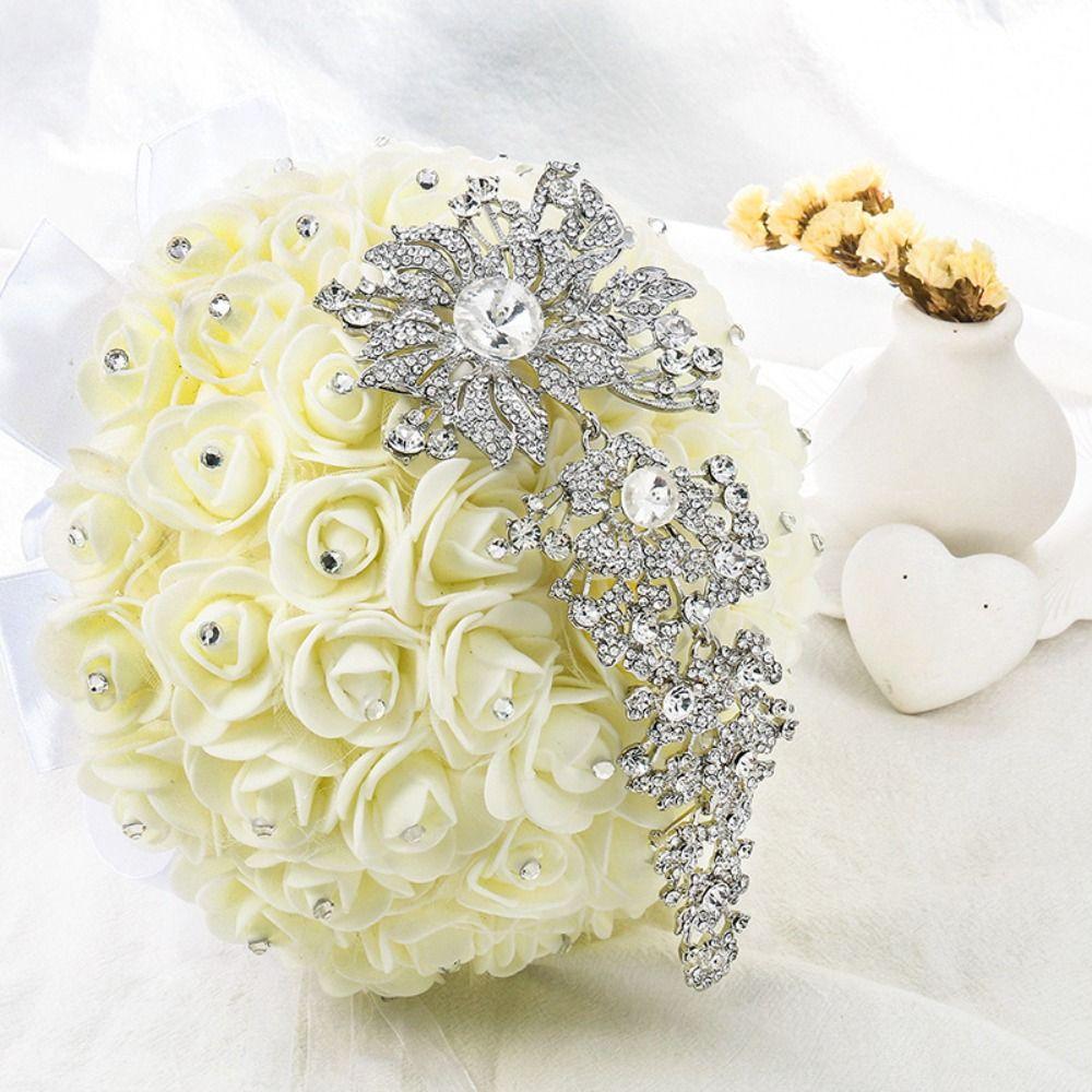 Large Size Rhinestone Brooch Exaggerated Design Flower Holding Exaggerated Rhinestone Brooch Crystal Rhinestones