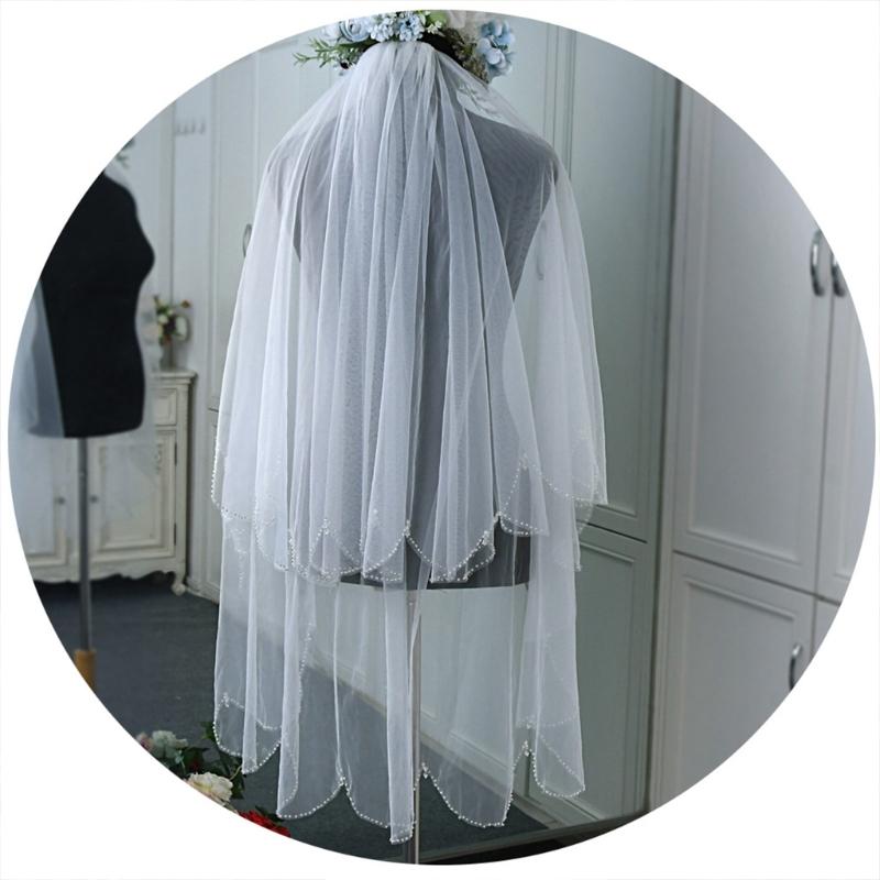 Hochzeit Brautschleier mit Metallkammzinken Hochzeits-Haarschmuck für Bräute 2-lagiger Tüll 40" mit Glitzerperlenkante