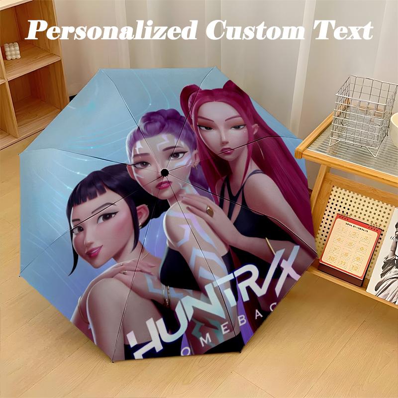 8‑Rib Automatic Umbrella, Kpop Demon Hunters Design Foldable Umbrella for Sun Rain Protection Travel