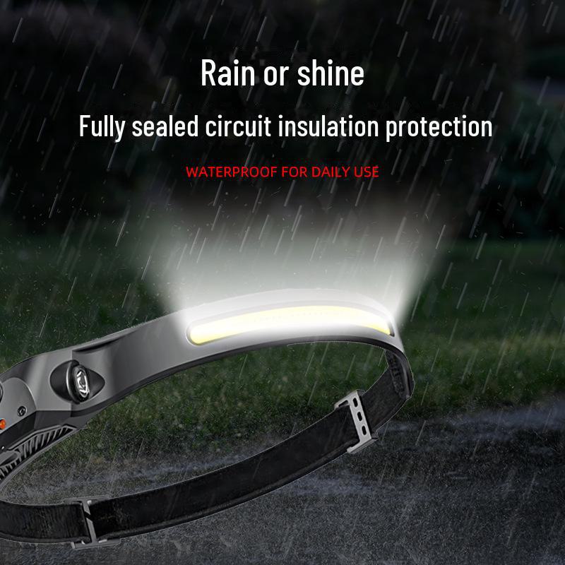 COB Silicone Dual Light Source LED Headlight: Strong Light for Outdoor Riding, Night Fishing, and Running with Red and Yellow Modes
