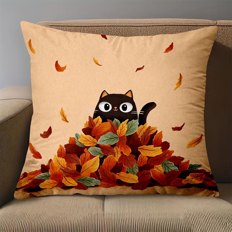1 Pieces Black Cat Among Autumn Leaves Decorative Throw Pillow Polyester pillowcase sofa decorative cushion cov Headboard Pillow