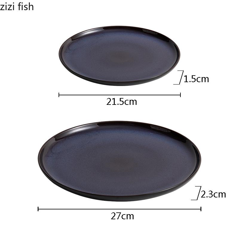 Kiln Changes Blue Ceramic Flat Plate Hotel Creative Steak Plate Dessert Plate Sushi Plates Breakfast Plates Featured Tableware