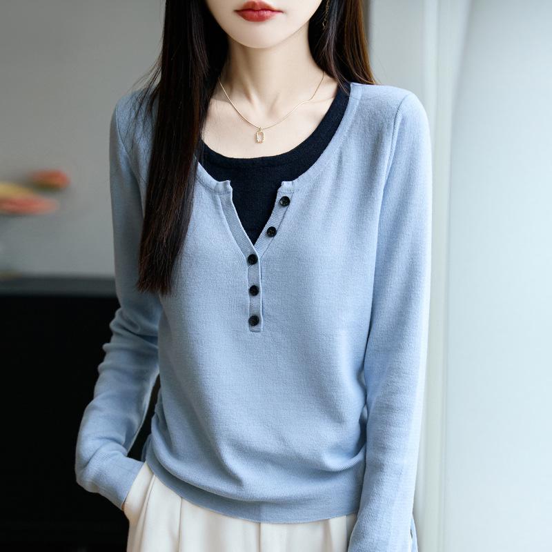 Autumn Style Women's Knit Sweater - Two-Piece Look, Age-Reducing & Loose Fit