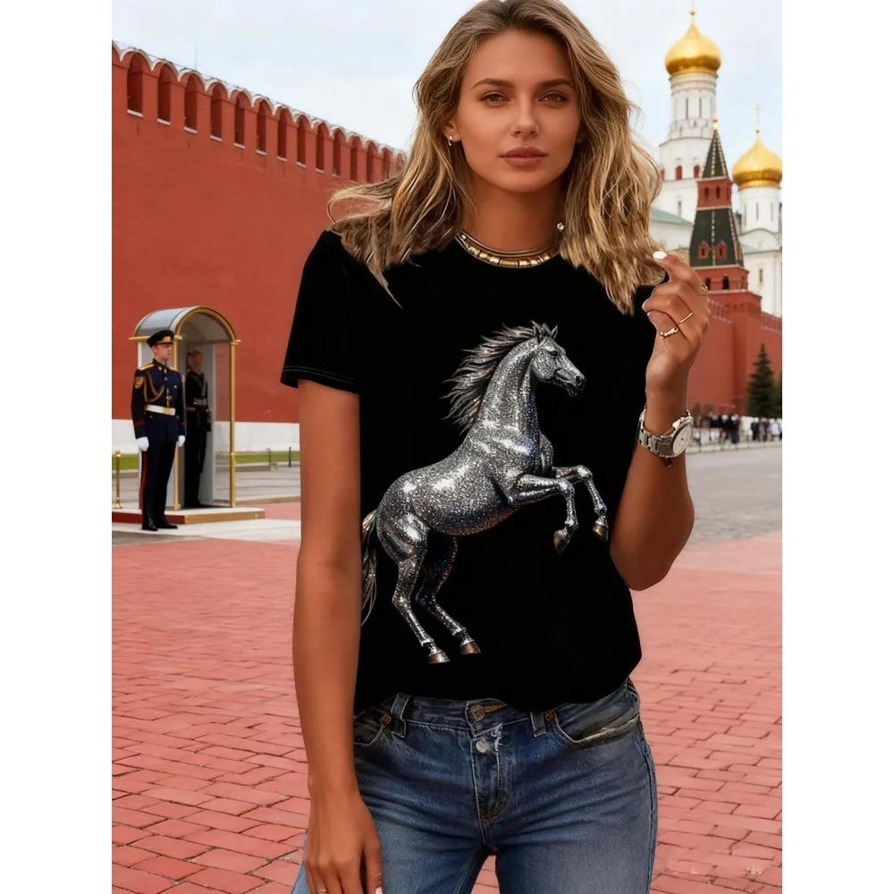 Women's T-shirt 3D Pattern Printed Casual Short Sleeved O-Neck Top Fashionable Street Women's Clothing