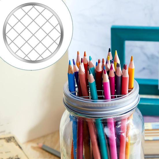 Metal Mason Jar Flower Lid Insert Wide Mouth Canning Jar Lid with Straw Hole Grid Organizer for Flowers Pens Toothbrushes