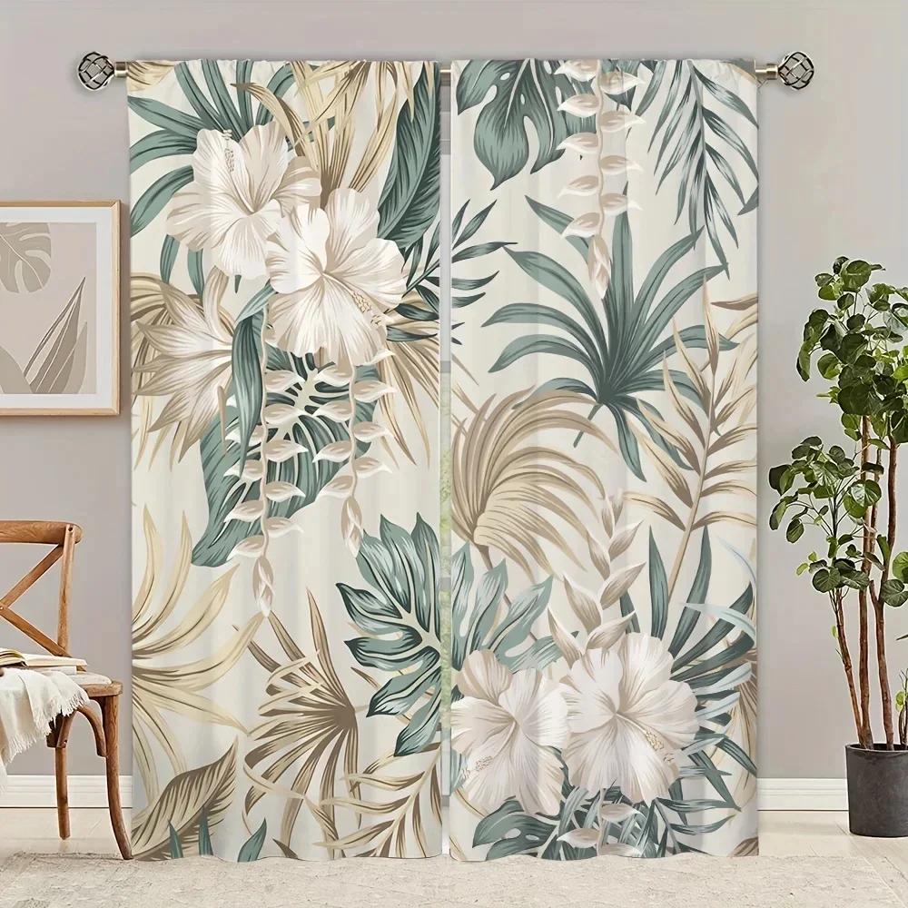 Akwarelowe Beżowe Liście Kwiaty Vintage Zasłony Okienne Żaluzje Do Salonu Pokoju Dziecięcego Łazienki Kuchni Drzwi Dekoracja Domu 2Szt.