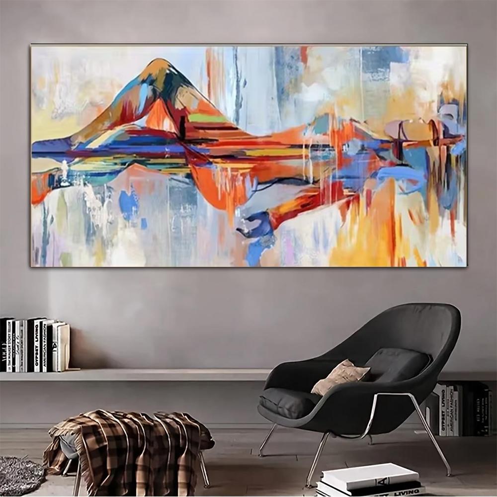 1pc Abstract Mountain Landscape Canvas Print, Frameless Modern Wall Art, Colorful Texture Painting, Mi