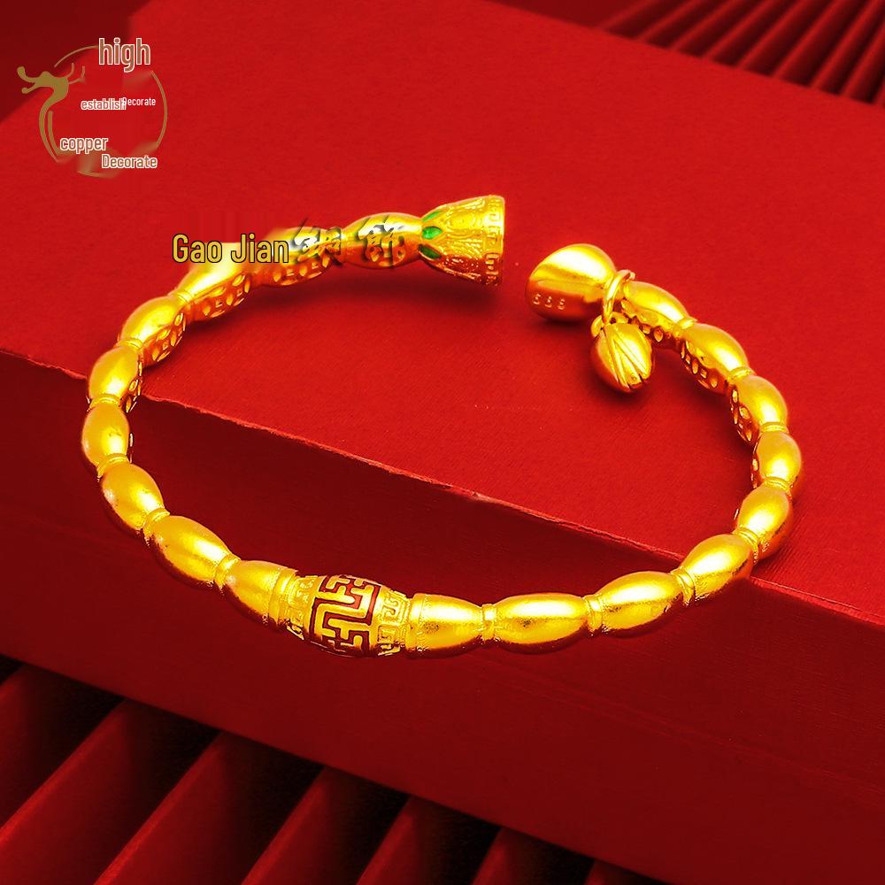Vietnam Lotus Root & Pod Bangle with Gold-Plated Brass, Enamel Meander, Copper Coin, and Lotus Flower Design for Women.
