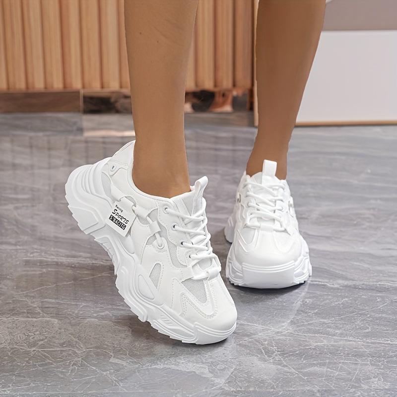 Women's solid color mesh shoes sneakers lace-up thick-soled soft-soled walking comfort shoes low-top breathable training shoes