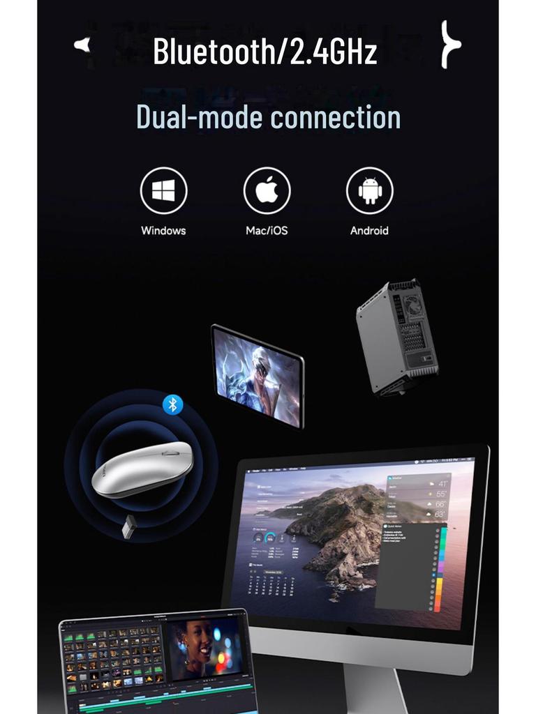 PISEN Portable Wireless Bluetooth Dual Mode 5.0 Mouse for Apple Mac, Laptop, Desktop, USB Universal