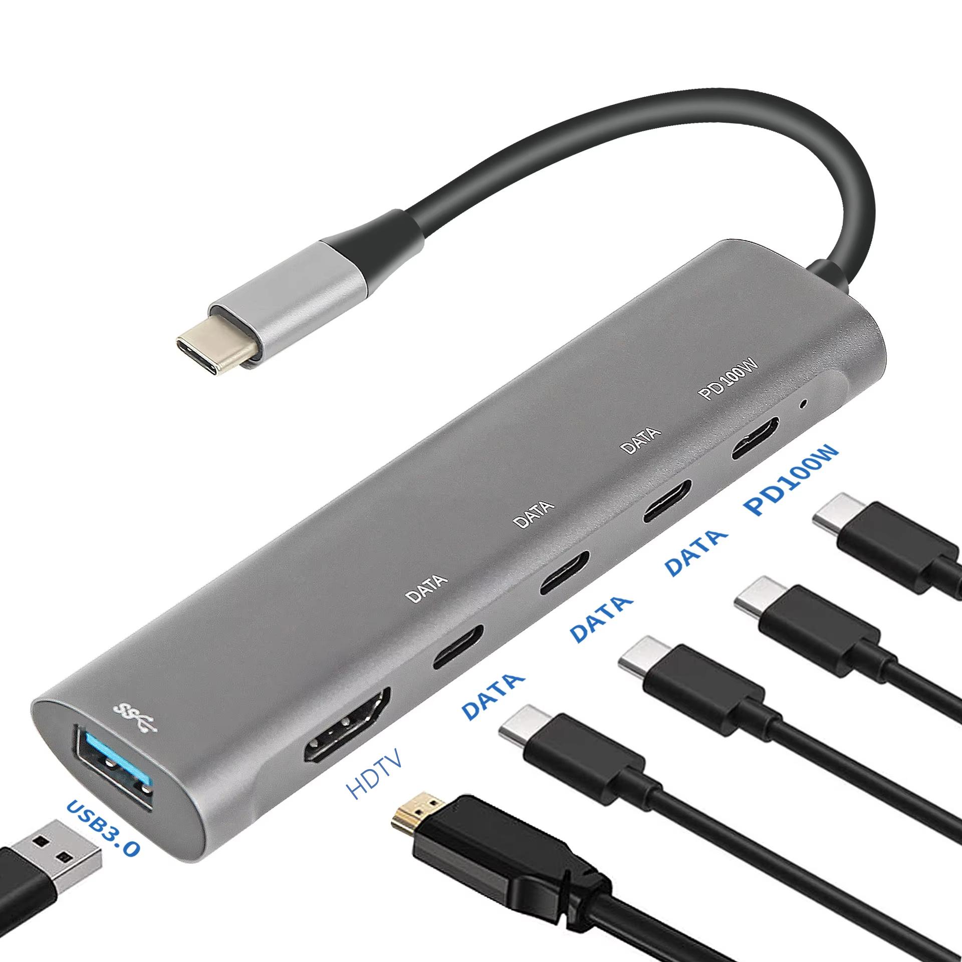 

HUB USB C Hub 4K HDTV type c to USB 3.0 pd 100W DATA USB 2.0 Multiport Adapter Splitters for macbook Laptop Accessories USB HUB серый