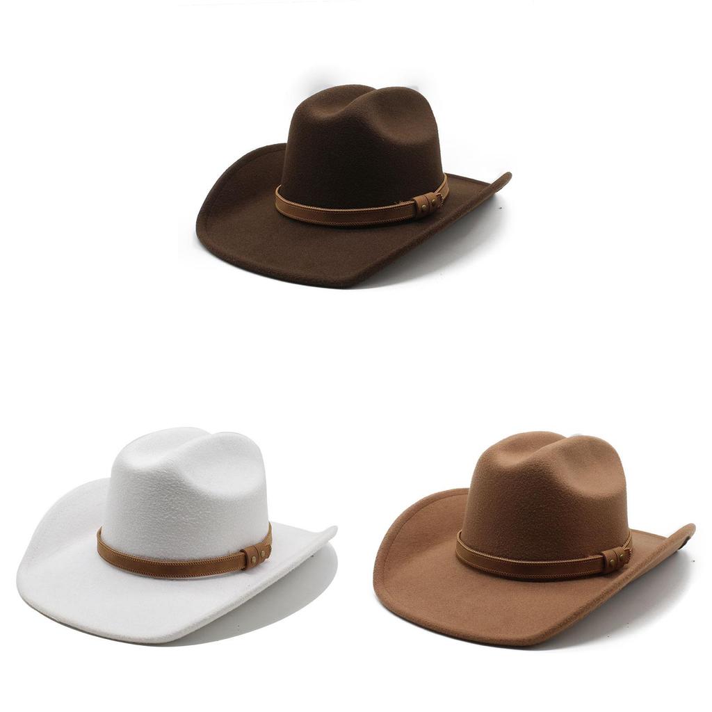 Western Cowboy Hat With Brim For Men And Women In Wool Blend For Autumn Casual Style