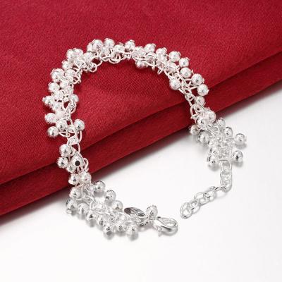 925 Sterling Silver Double Row Frosted Bead Chain Bracelet, Fashionable and Charming Jewelry