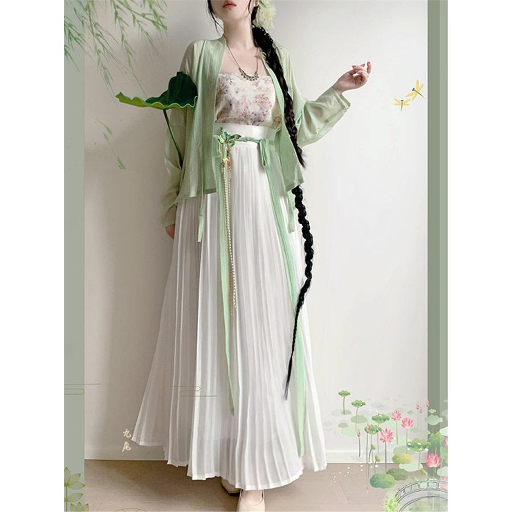 Set Hanfu Stile Dinastia Song per Donne - Manica a Velo Gonna Pieghettata Outfit Cinese Migliorato per il Pendolarismo Quotidiano