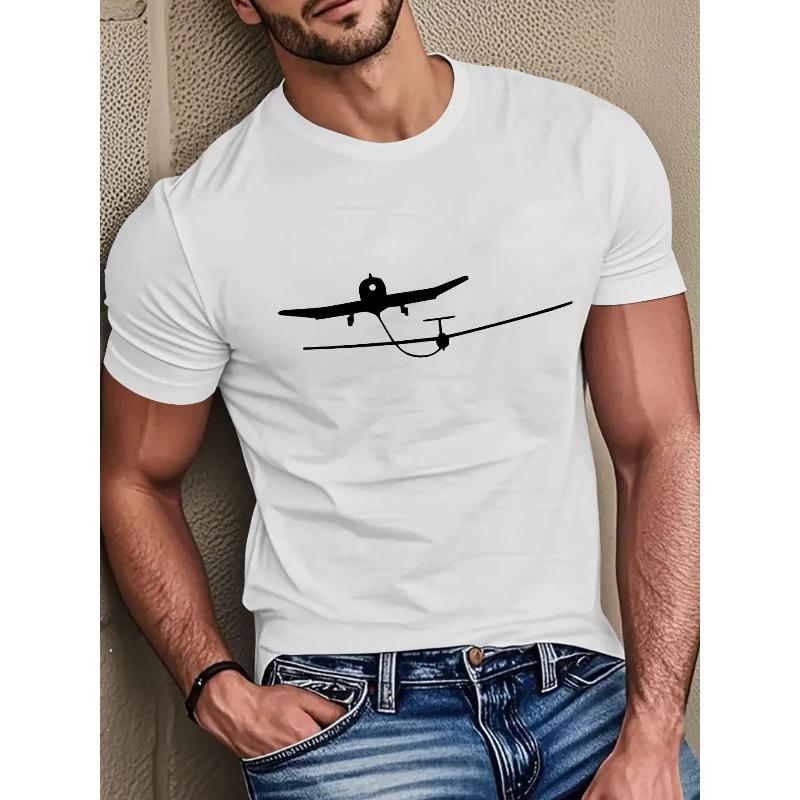 Men'S Summer Fashion Casual Versatile Easy Airplane Print Soft Comfortable Round Neck T-Shirt