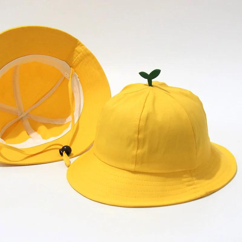 Cute Green Shoots Yellow Baby Hats Wide Brim Baby Boy Girl Bucket Hat Windproof Kids Sun Hat Outdoor Children Bob Beach Caps