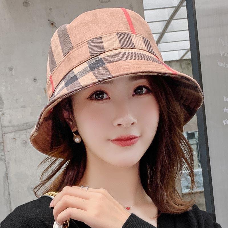 Female Korean Style Fashionable Versatile Small Brimmed Plaid Hat Popular Japanese Fisherman Hat British Top Hat