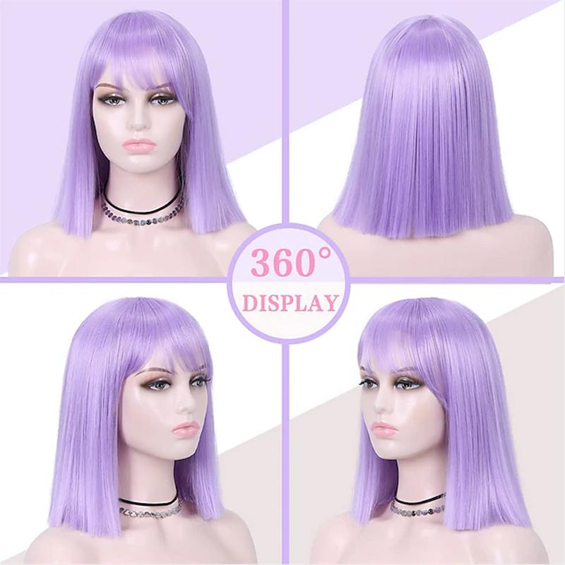 HAIRJOY Purple Bob Wigs Straight with Bangs Short Bob Wigs Synthetic Hair Wig for Women Cosplay Wig Halloween Wig