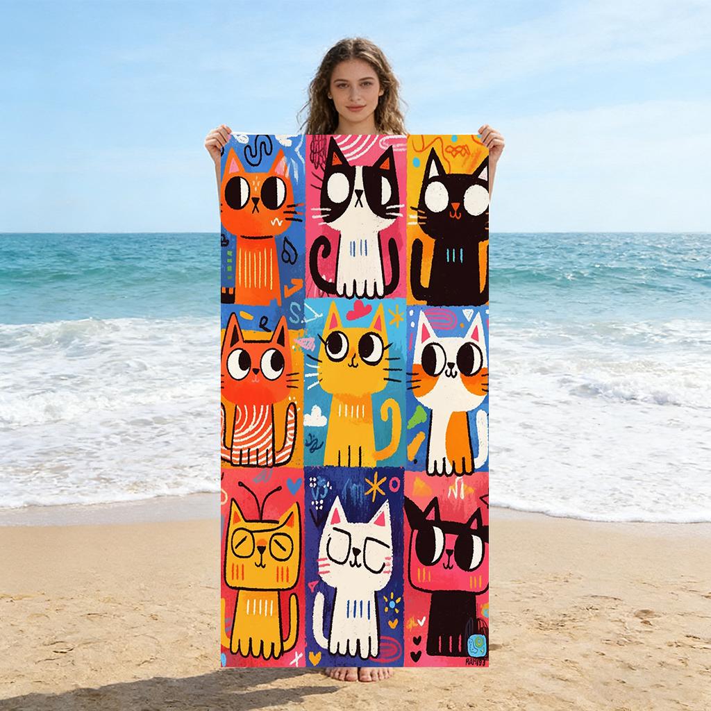 Cat Nine-Grid Photos Beach Towel Large Quick-Drying Towel Suitable For Beach Yoga Pool Gym Sport Home Towel Sand Free Towel