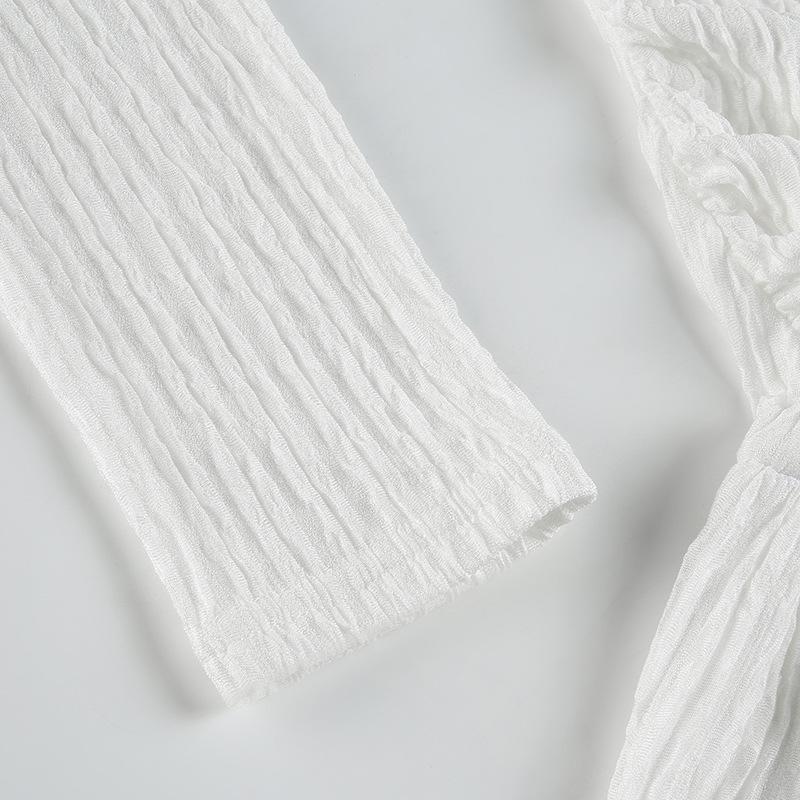 Women's Pure Desire To Pull A Pleated Waist One-line Shoulder Dress Sexy Sweet Spicy Waist Slimming Long Sleeve Low Waist Short Dress