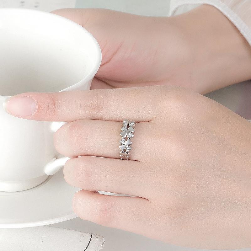 New Temperament Lucky Ring Grass Set Diamond Zircon Ring Open Ring 