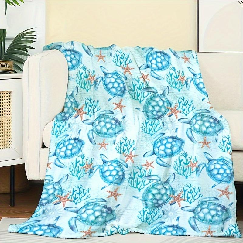 Sea Turtle Art Pattern Decorative Throw Blanket for Sofa, Bed, Living Room, and Home Decor Styling