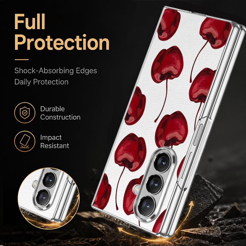 Cherry Fruits Print Case For Samsung Z Fold 8 Ultra 7 6 5 Luxury Plating Leather Skin Hard Phone Cover For Galaxy Z Fold8 Fold7 Fold6