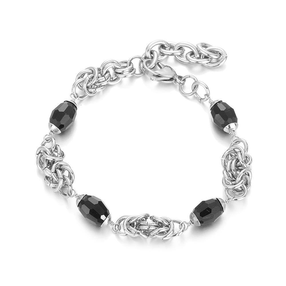 

Хип-хоп Цепочка кубинского плетения из нержавеющей стали Черные бусины-разделители Цепочка ручной работы Европейский и американский трендовый универсальный аксессуар Толстая цепочка-ожерелье Bracelet18CM+4CM