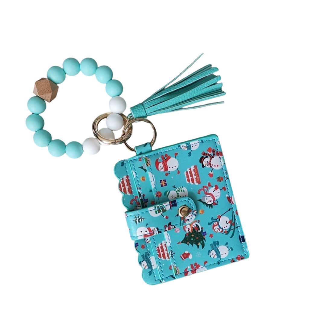 Wristlet Keychain Wallet Credit Card Holder Keyring Keychain Thin Purse Bangle Tassels Key Rings for Women Girls Gift