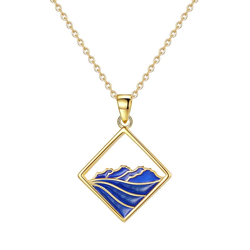 S925 Sterling Silver Mountain & Sea Oath Necklace Pair - Original Chinese Style Clavicle Chain for Couples with Ancient Style Pendant