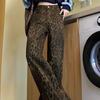 Baggy Leopard Print Jeans Straight Leg Cowboy Pants Fashion Jeans Women Y2k  Lady