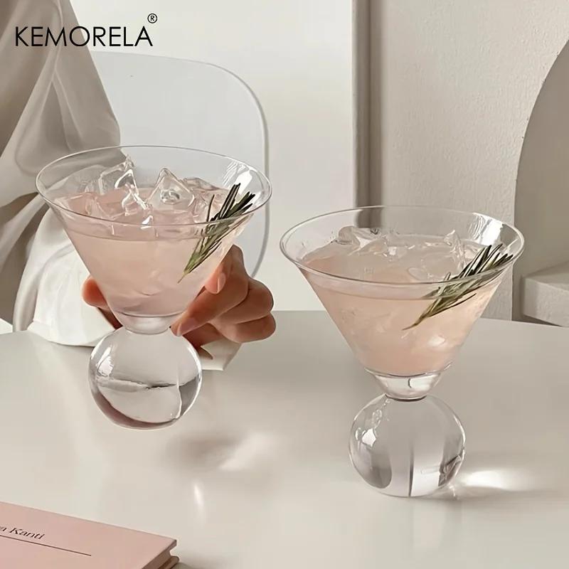 

KEMORELA Martini Glass Cup 260ML Short Foot Beaded Cocktail Glasses Cups Thin Champagne Glass Transparent Wine Glasses Cup 260ml