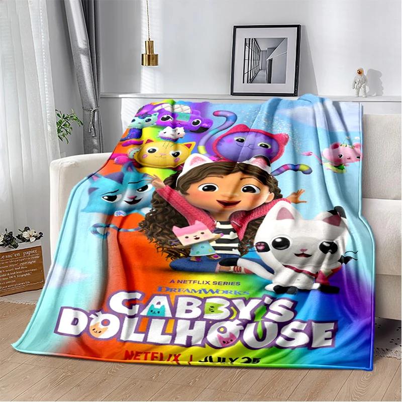 Cute Cartoon Gabby's dollhouse Throws Blanket Kids Super Soft Blankt for Sofa Travel Couch Picnic Flannel Blanket Birthday Gift