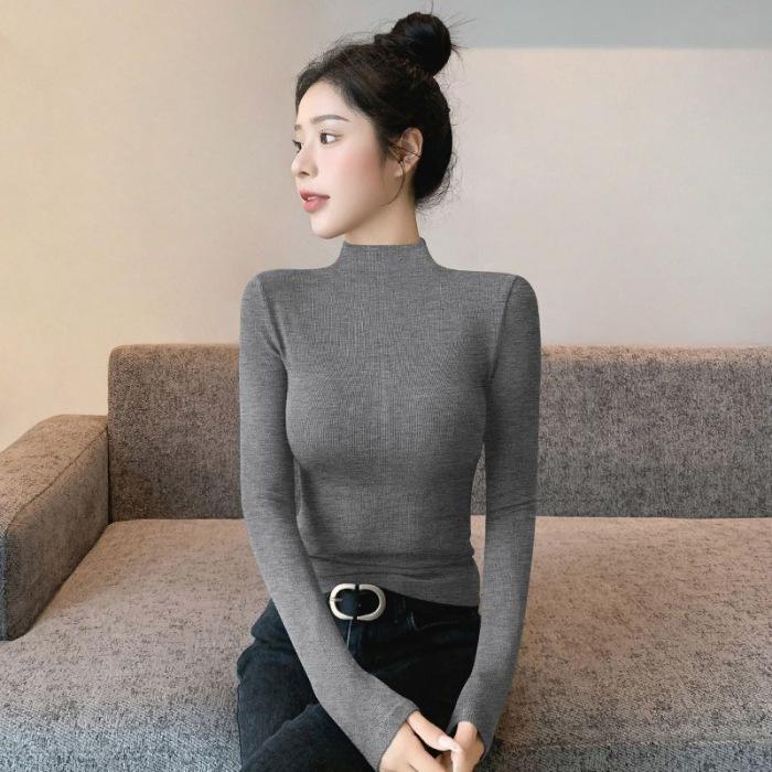 

Женский базовый слой с полувысоким воротом, осенне-зимний, премиальный тонкий трикотаж в рубчик, прилегающий силуэт, черный топ XL