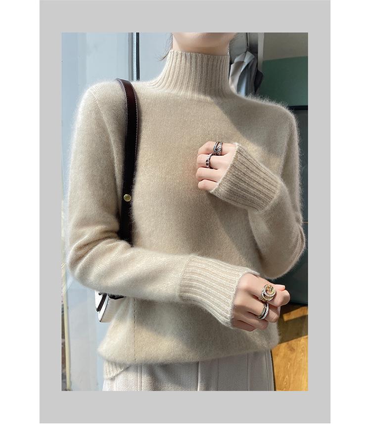 Women's Autumn/Winter Wool Sweater, Half High Neck, Loose Fit, Knit Base Layer, Seven Gauge, Thickened