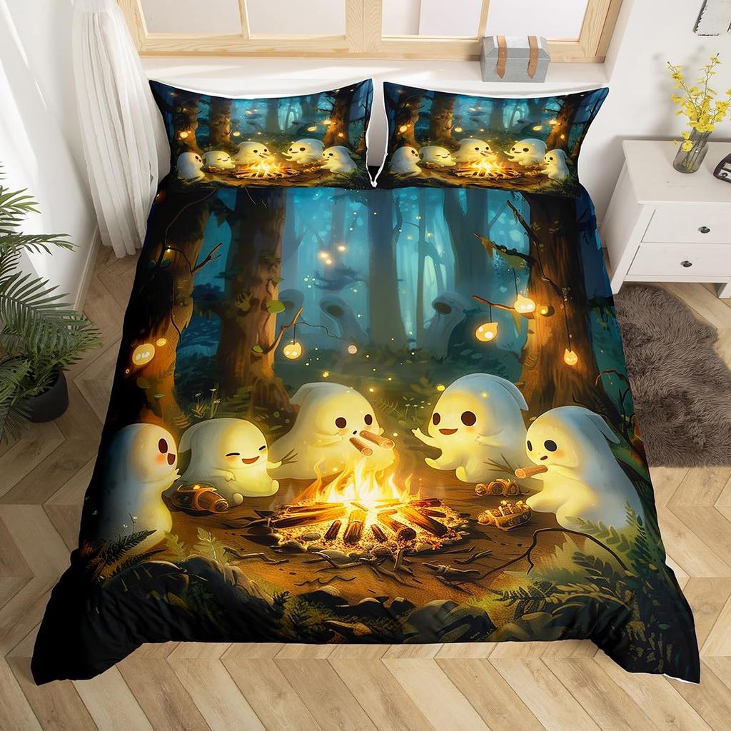 Camper Theme Duvet Cover Set for Teens Adults Kids Queen Size Quilt Cover with 2 Pillowcase Bonfire Evening Bedding Set 3 Pieces