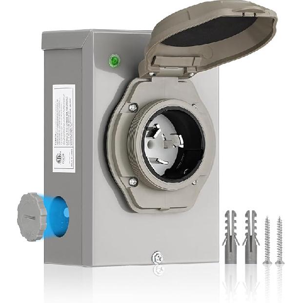 30 Amp Generator Power Inlet Box, NEMA L14-30P Inlet Box for 4-Prong Generator Cord, 125/250V 7500 W Pre-Drilled, Weatherproof Outdoor Plug Box for