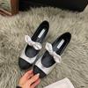 Inner heightening version~ Leather bow thick-soled Mary Jane single shoes women's thick heel wedge heel small leather shoes high heels ladyshoes