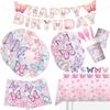 Butterfly Party Supplies Disposable Tableware for Girl Birthday Party Paper Plates Cups Cake Topper Baby Shower Baptism Decor